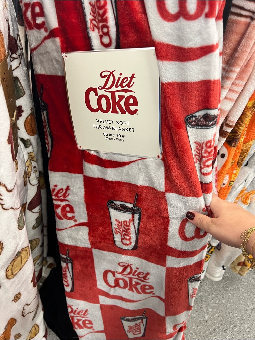 Diet Coke Velvet Soft Throw Blanket - Red & White Plaid Logo